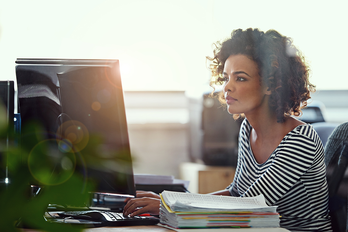 woman in front of computer